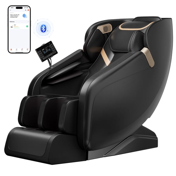 Upgo Chaise de Massage 4D pour Tout le Corps, Chaise de Massage à Gravité Zéro avec Chaleur et Massage des Pieds avec Coussins Gonflables, Pétrissage, Bluetooth, Commande Tactile LCD - Noir