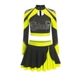 thumbnail image 3 of Aislor Womens Shiny Rhinestone Cheerleading Uniform 2 Piece Set Long Sleeve Crop Top & Skirt For Dance Fluorescent Yellow L, 3 of 6