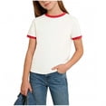 thumbnail image 1 of Nwiuh T-Shirts Basiques Unis pour Filles 1-15 Ans T-Shirts d'Été à Col Rond à Manches Courtes pour Enfants (Rouge, 2-3 Ans), 1 of 5