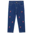 thumbnail image 1 of KIDSCOOL SPACE Baby Little Girls Jeans,Strawberry Embroidered Strechy Denim Soft Slim Pants,4-5 Years, 1 of 6
