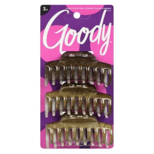 Goody Classics Half Moon Spiral Claw Clip - Medium - 3Ct three-pack of medium tortoise-print marbled brown half-moon spiral claw clips, centered front-facing; medium plastic claws with slide-proof grip for pinning hair back or creating styles, often used to hold small craft fabrics while sewing.