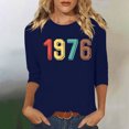 thumbnail image 1 of Uootdi Hauts pour Femmes Manches 3/4 Col Rond Imprimé Arc-en-Ciel Rétro 1976 Coupe Décontractée T-Shirts Nostalgiques d'Été Cadeau, 1 of 4