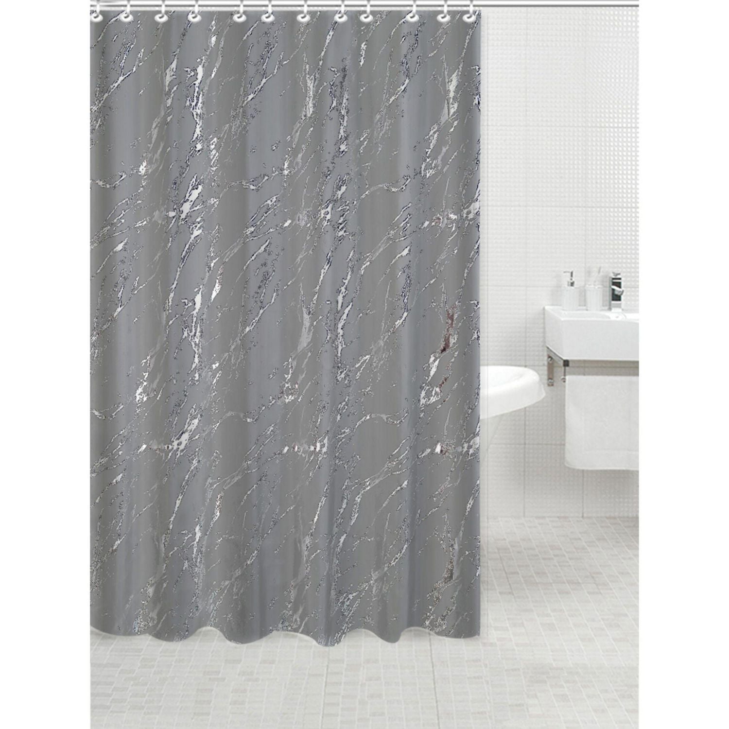 Polyester Feuille D'Argent Marbre Imprimé Rideau De Douche (Gris)