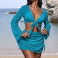 thumbnail image 3 of FRSASU Women's 4 Piece Swimsuit Fishnet Triangle Halter String Bikini Set with Cover up Top Skirt Split Swimsuit Set Sky Blue S(S), 3 of 3