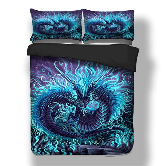 3D Blue Dragon Bedding Set Chinese Dragon Full Queen Duvet Cover Set with Pillow Cases Bed Sheets Twin King Quilt Cover Bed Linen (US King)