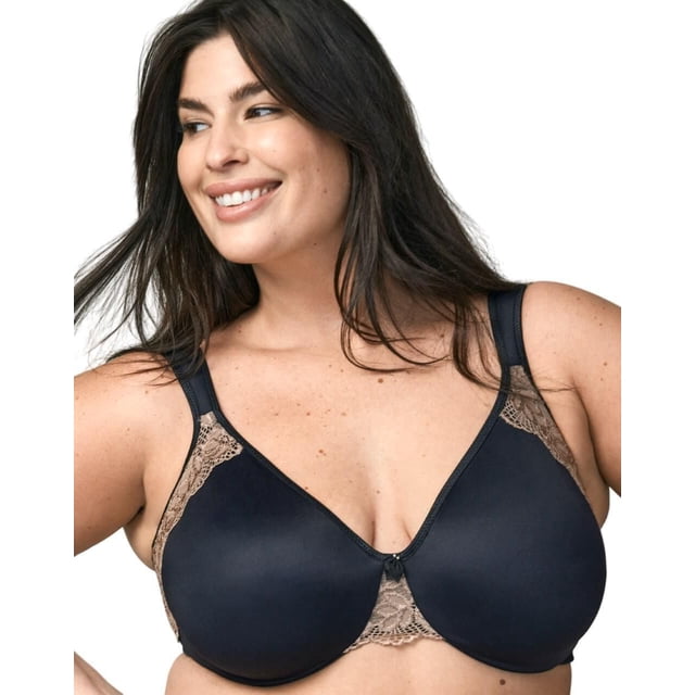 WonderBra Plus Style No Poke Underwire Bra centered, front-facing studio shot showing the bra's spring-tipped underwire design, ultra-soft seamless opaque cups, wide cushioned straps for cushioned support and soft back closure; 77% nylon/23% spandex. Often used for comfortable everyday wear.