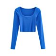 thumbnail image 3 of Faithtur Femmes Chemise Courte Manches Longues Profond Col Rond Solide Couleur Tricot Crop Tops Rue Casual Parti Rue Printemps Tops, 3 of 9