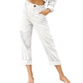 thumbnail image 1 of Penkiiy Pantalon Capri Décontracté pour Femme à Taille Élastique, Blanc, 2TG, 1 of 5