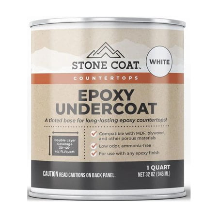 Manteau en Pierre pour Comptoirs, sous-Couche Époxy Blanche - une Peinture Époxy Parfaite et un Apprêt pour Enduire le MDF, le Contreplaqué et les Matériaux Poreux, Idéal pour le Kit de Comptoir Époxy Bricolage! (1 Quart, White