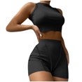 thumbnail image 1 of Workout Outfits for Women 2 Piece Ribbed High Waist Biker Shorts with Tank Crop Tops Exercise Set Yoga Outfit Tracksuits, 1 of 5