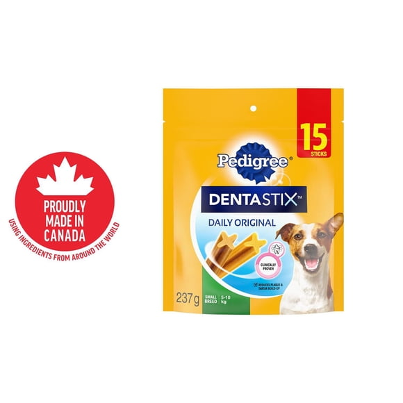 Gâteries de soins buccodentaires PEDIGREE DENTASTIX saveur originale pour chiens de petite race, 15 bâtonnets, sachet de 237 g