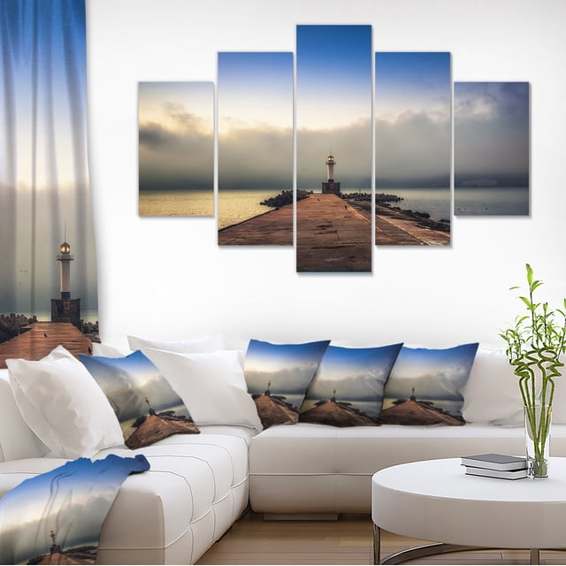 Phare sur la Côte et le Ciel Nuageux - Tableau Moderne sur Toile