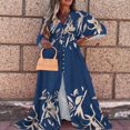 thumbnail image 2 of Women Summer Flower Print Loose Fit V Neck Button High Split Long Dress, 2 of 6