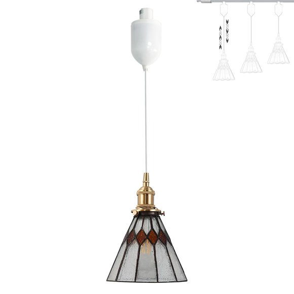 FSLiving Mini Adjustable Cord Length H Type Track Lighting Retro Red Tiffany Stained Art Glass 4 Ft Track Mount Pendant Light Decorate for Kitchen Island Sloped and Vaulted Ceiling Customizable