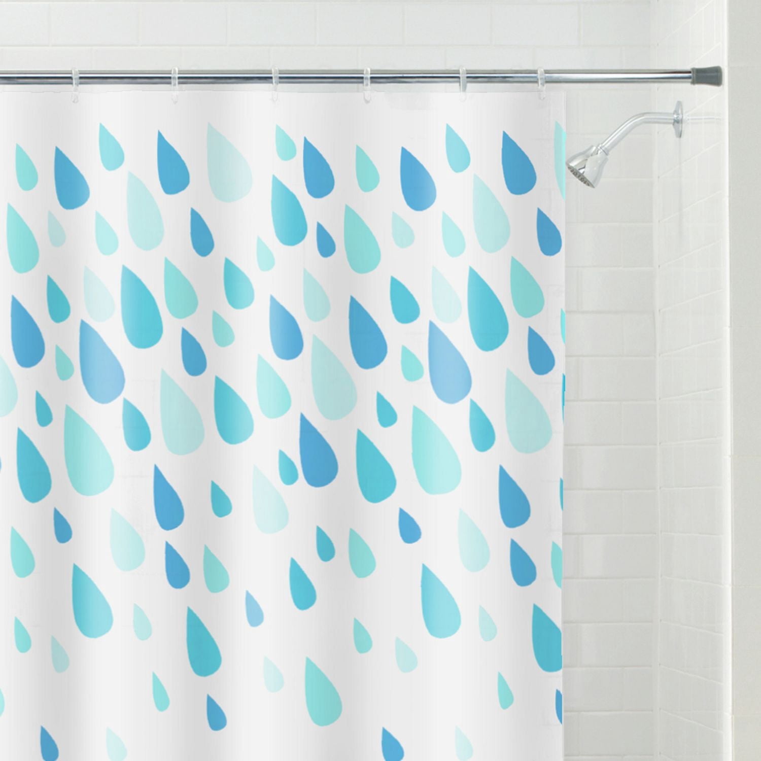 Rideau de douche en PEVA imperméable Raindrops Mainstays, 178 x 183 cm, bleu aqua