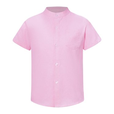 Jowowha Chemise Habillée Oxford d'Uniforme Scolaire pour Grands Garçons, Haut à Boutons, Manches Courtes, Chemises Décontractées 3-12 Rose 150
