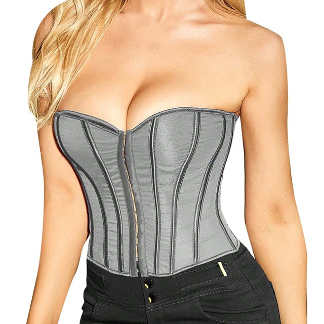 B91xZ Women's Chest Wrapping Dressing Fish Bone Top Adjustable Lacing Fashion Plus Size,Gray XL