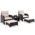 thumbnail image 2 of Costway Ensemble de Conversation de Patio 5 Pcs avec 2 Chaises 2 Ottomans & 1 Table Basse pour Jardin Beige, 2 of 10