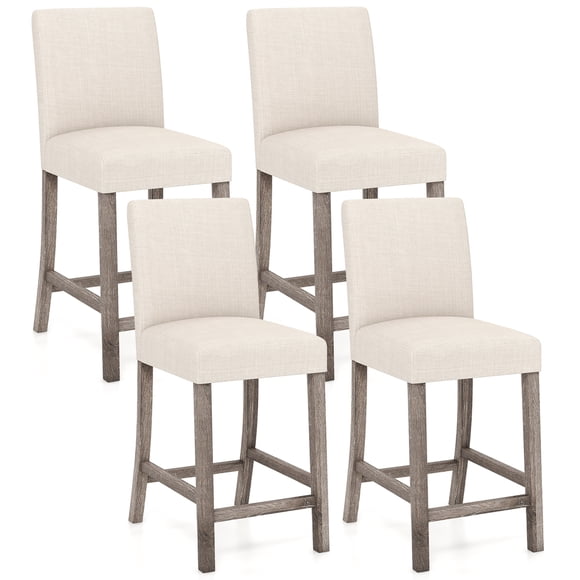 Gymax 4PCS 24.5'' Counter Height Bar Stools Modern Fabric Upholstered Kitchen Chairs Beige