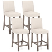 Gymax 4PCS 24.5'' Counter Height Bar Stools Modern Fabric Upholstered Kitchen Chairs Beige