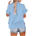 thumbnail image 2 of Womens Cotton Linen Button Down Shirt Casual Short Sleeve Loose Fit Collared V Neck Summer Beach Work Blouse Tops, 2 of 5
