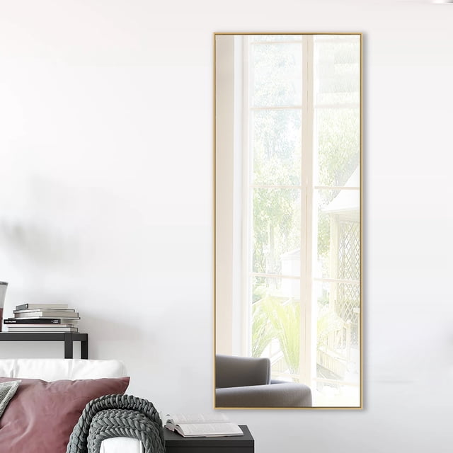 NeuType Gold Floor Mirror with Stand Large Full Length Mirror Modern Wall Mounted Mirror 47"x16"