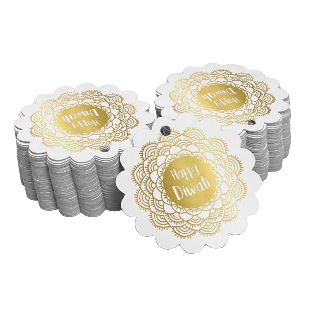 Inkdotpot Real Gold Foil Happy Diwali Tags Favor Hang Paper Tags 50 Piece