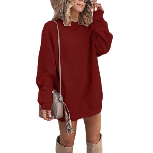 LUXUR Robe Chandail à Manches Longues pour Femmes, Unie, d'Hiver, à Enfiler, Bordeaux L