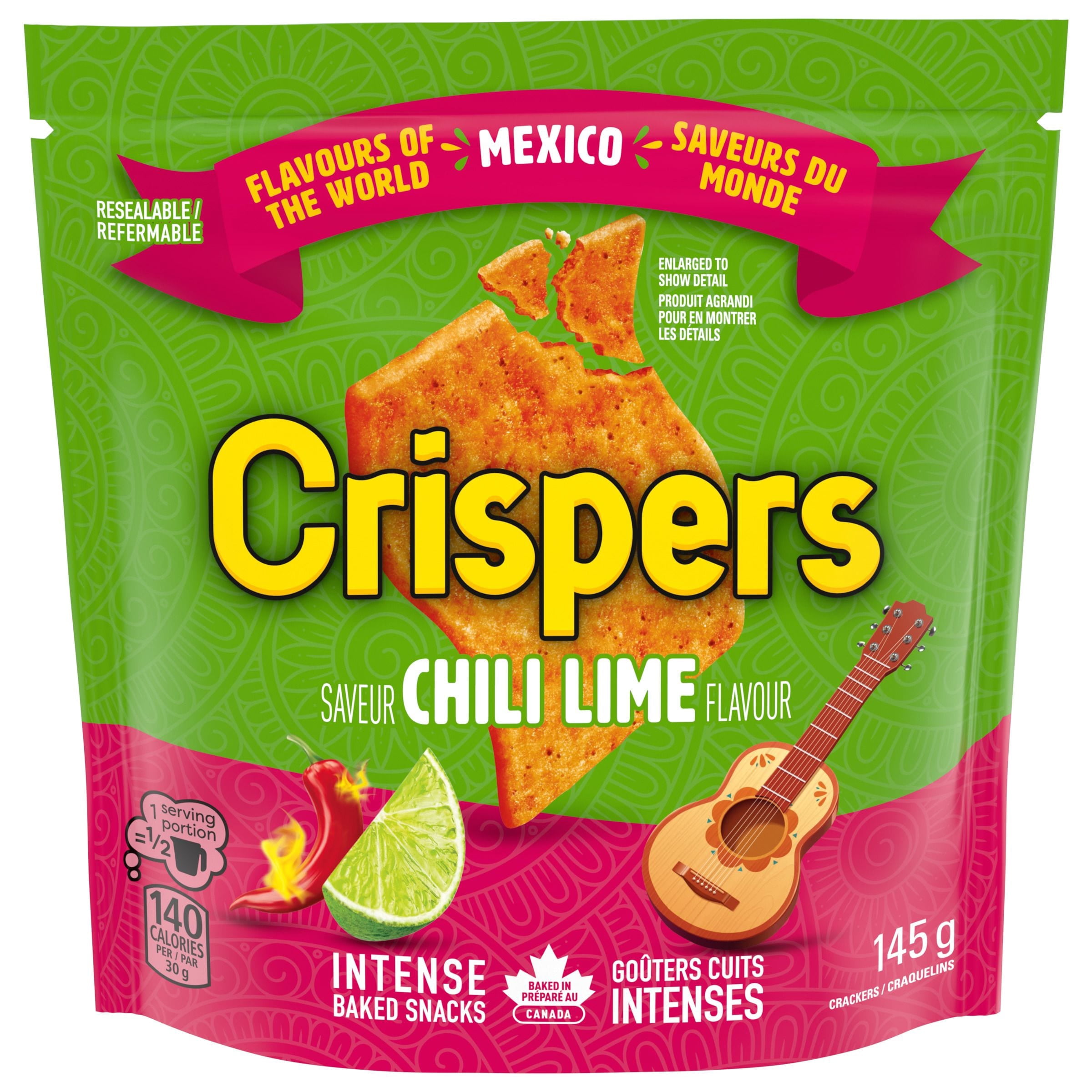CRISPERS, Chili Lime Flavoured Crackers, Salty Snacks, Baked in Canada