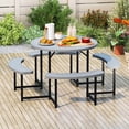 thumbnail image 1 of Costway Round Picnic Table Bench Set with 4 Benches Umbrella Hole All Weather Tabletop Gray, 1 of 10