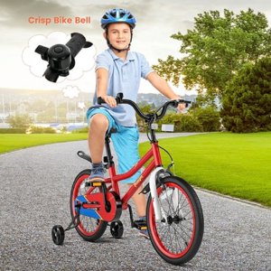 Refurbished Costway 18" Kid's Bike with Removable Training Wheels & Basket for 4-8 Years Old Red