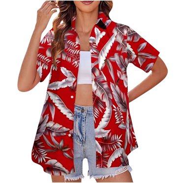 Miqool Chemises Hawaïennes pour Femmes à Imprimé Floral Tropical, Manches Courtes, Chemises Boutonnées, T-Shirts d'Été pour Vacances, Hauts Tuniques, Blouses, Couvre-Maillots de Plage en Liquidation Liquidation