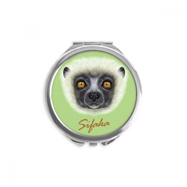White Fluffy Sifaka Monkey Animal Hand Compact Mirror Round Portable Pocket Glass