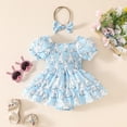 thumbnail image 2 of MIASHUI Ensemble de Vêtements pour Bébé Fille, Robe Barboteuse à Manches Courtes, Ourlet de Jupe à Motif Floral, Tenue, Bleu, 0-3 Mois, 2 of 6