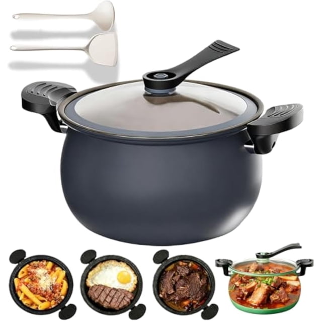 Multifunctional Large Capacity Non-stick Pressure Cooker, 8QT Micro Electric Pressure Cooker, Cooking Pot with Anti-Scalding Handle & Visual Glass Lid for Family Meals, Soups, Stews (Black)