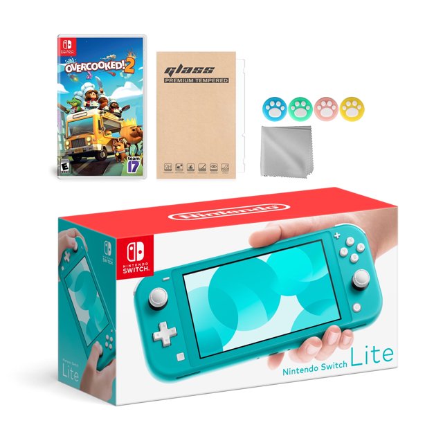 Nintendo Switch Lite Turquoise with Overcooked! 2 and Mytrix Accessories NS Game Disc Bundle Best Holiday Gift