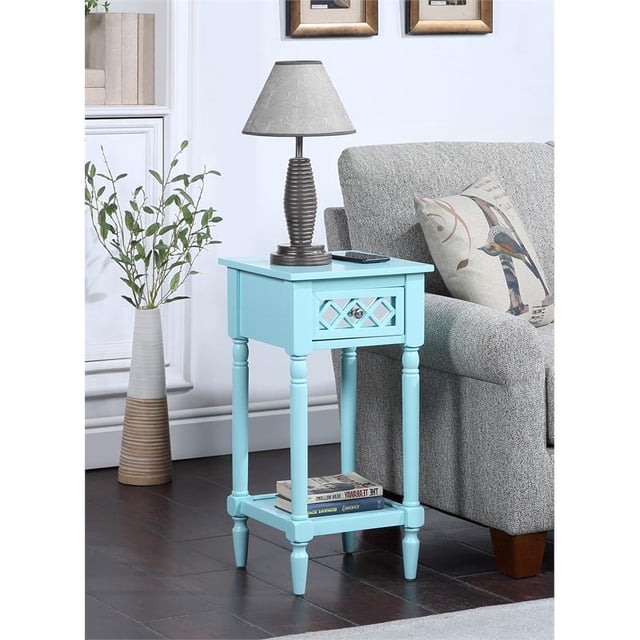 Table d'Appoint de Style Campagnard Français Khloe Deluxe à un Tiroir avec Tablette en Bois Bleu