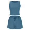 thumbnail image 3 of ShomPort Womens 2PC Matching Set Sleeveless Round Collar Crop Tops High Elastic Waisted Drawstring Shorts Comfort Athletic Outfits, 3 of 6