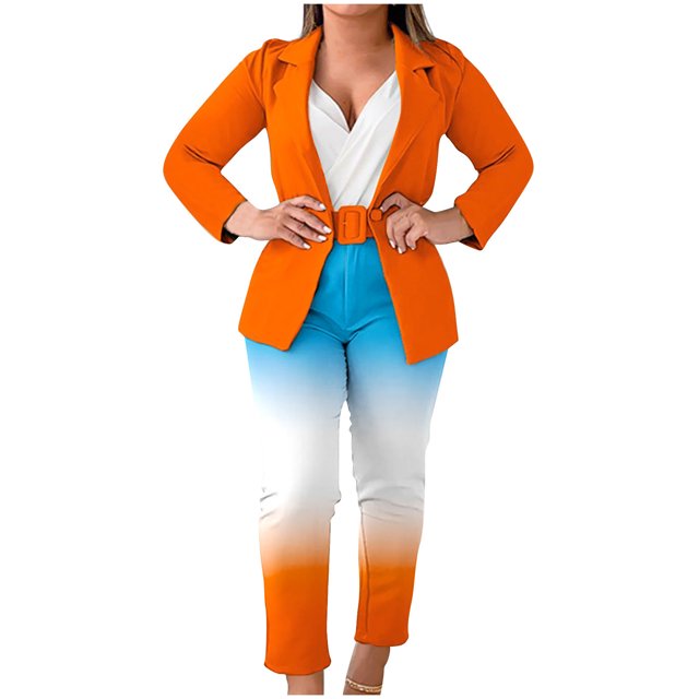 Birdeem Women's Two-Piece Printed Long Sleeve V-Neck Suit with Belt Two Piece Set