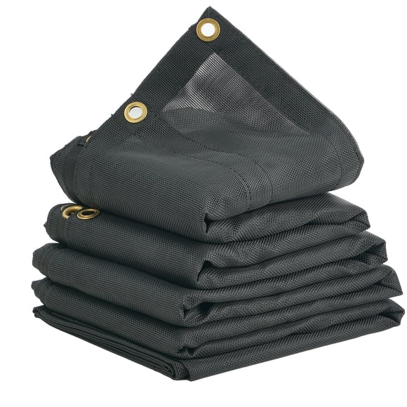 VEVOR Dump Truck Mesh Tarp, 7 x 14 ft, PVC Coated Black Heavy Duty Cover with 5.5" 18oz Double Pocket, Brass Grommets, Reinforced Double Needle Stitch Webbing