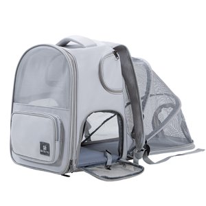 Mistaha Breathable Expandable Pet Carrier Backpack for Cats and Small Dogs - Lightweight Portable Cat Cage with Tent Function - Grey