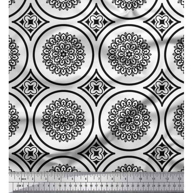 Soimoi Viscose Chiffon Fabric Floral Mandala Printed Fabric 1 Yard 42 Inch Wide