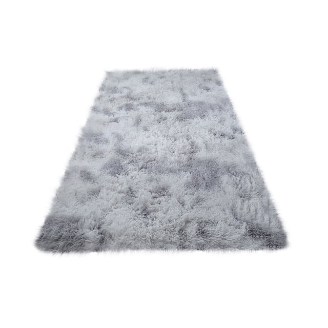 Matoen12 Nordic Style Polyester Fluffy Area Rug for Bedroom Bedside, Kid & Pet Friendly Non-Slip Carpet for Living Room, Home Decor Gradient Rugs Floor Mats, 32"x63", 1PC, Gray, Rectangle