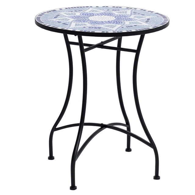 Outsunny Mosaic Round Patio Table with Ceramic Tabletop, Balcony Side Table