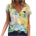 thumbnail image 2 of Hauts d'Été Grande Taille pour Femmes Chic Femmes Blouse d'Été Imprimée T-Shirts Décontractés Col en V Manches Courtes T-Shirts Hauts Col en V T-Shirt Femmes en Liquidation, 2 of 5