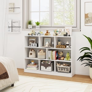 Giantex 8-Section Armoire d'affichage, Organisateur de rangement pour l'organisation des livres & Jouets, étagère de jour en bois ouvert pour enfants, blanc