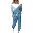 thumbnail image 1 of CHOK Womens Sport Set Long Sleeve Patchwork Color with Loose Cozy Petite Sweatpant Trendy Fall Winter Suits (X-Large  Pink), 1 of 5