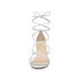 thumbnail image 2 of BLISSFUL STEP Women's Shoes Open Toe Lace Up Block Heel Strappy Heels Silver 7, 2 of 8