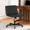 thumbnail image 2 of FDW Chaise Croisée, Roues Assise en Tailleur Bureau Moderne Pivotante Hauteur Réglable Siège Grand Tâche Informatique Confortable Tissu Sans Accoudoirs, Noir, 2 of 7