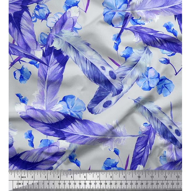 Soimoi Rayon Fabric Flowers & Feather Print Fabric by The Yard 56 Inch Wide